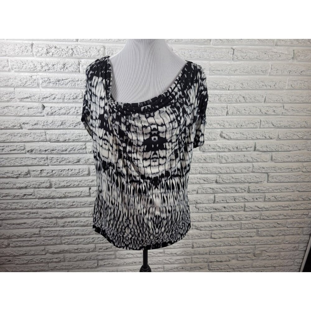 New York & Co Women's XL Black Sleeveless Blouse Draped Round Neck WAT4E